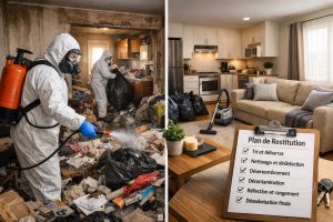 Planification de la restitution après intervention Diogène avec nettoyage d’un logement insalubre et remise en ordre finale